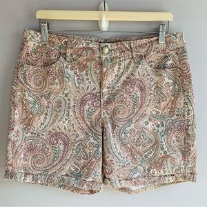 Bandolino Shorts Cream Rust Paisley 5.5" Inseam Casual Vacation Cotton Size 12